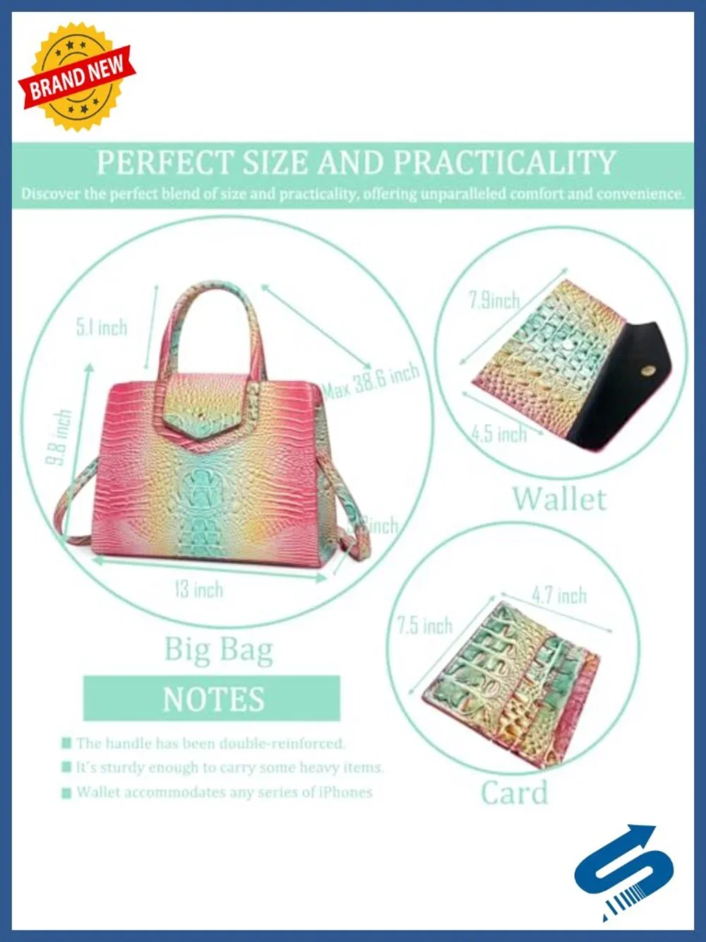 3-Piece Vegan Leather Satchel & Wallet Set with Gold Hardware